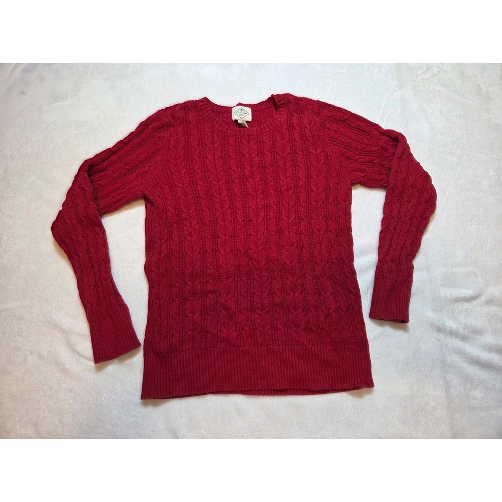 249 St. John's Bay Women's L Red Cable Knit Crew Neck Cotton Blend Pullover...